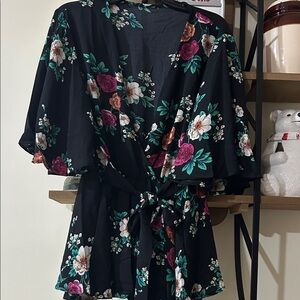 Floral Kimono Sleeve Wrap Top